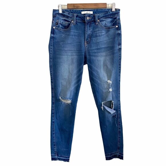 Kancan Women's Distressed Raw Released Hem Skinny High Rise Blue Jeans Size 29 - Picture 1 of 10